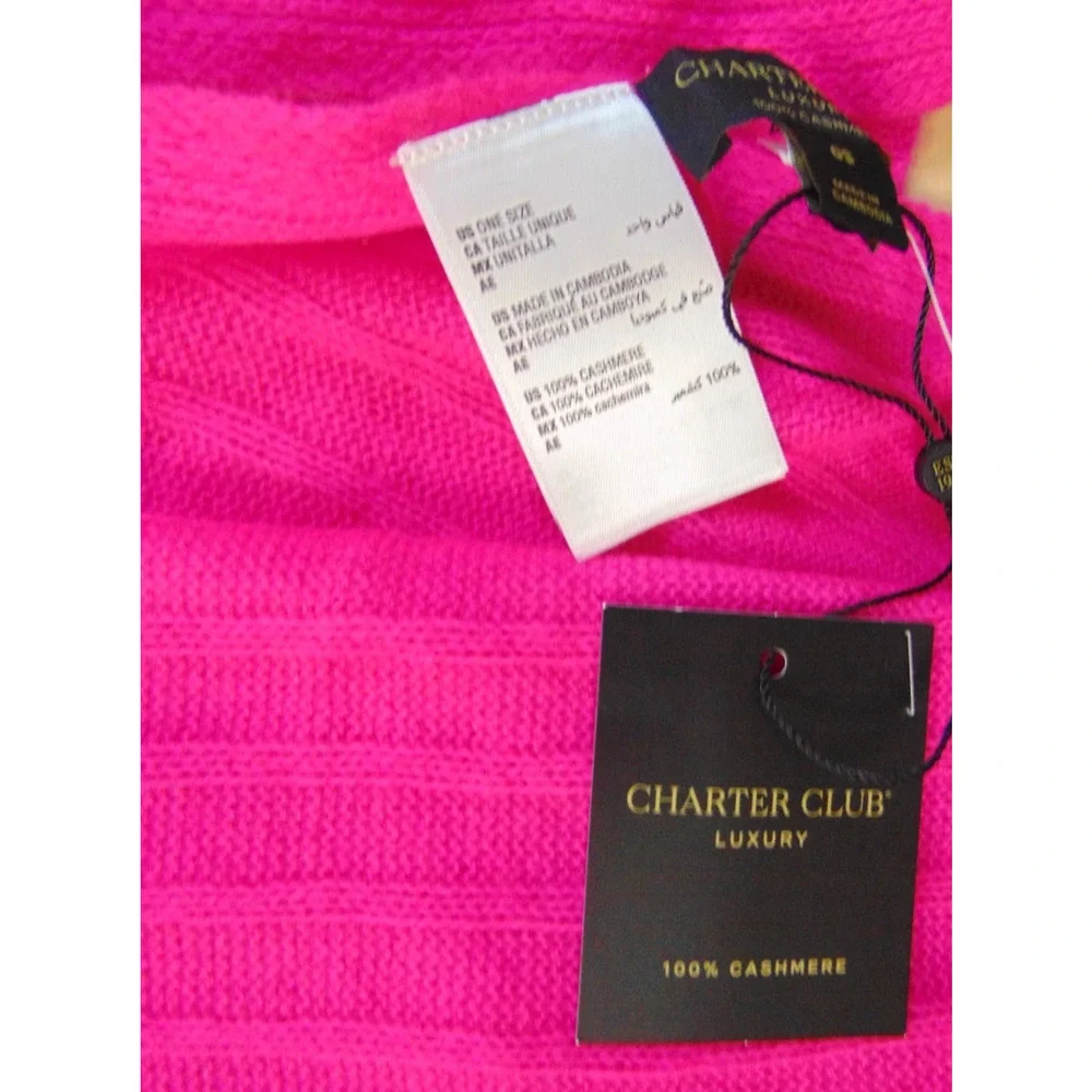 Charter Club Womens Pink Ribbed Cashmere Scarf One Size